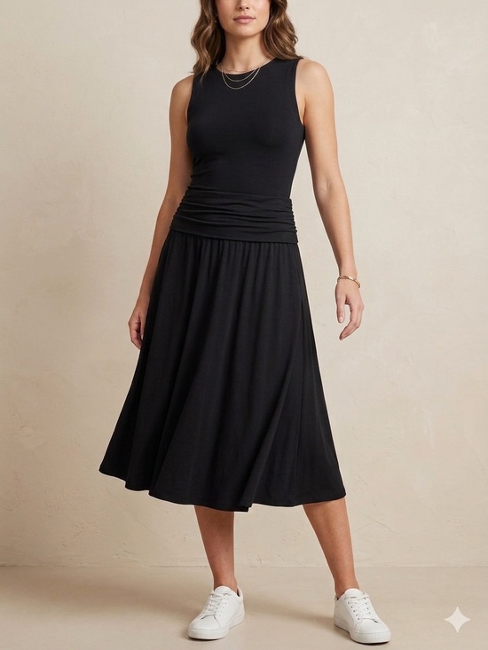 Sojourner Dresses & Skirts - Women's Black Midi Skirt - Sleek Everyday Midi